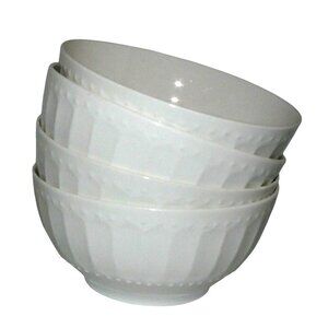 Set Of 4 Gibson White Embossed Ceramic Bowls Dishwasher, Oven & Microwave Safe
